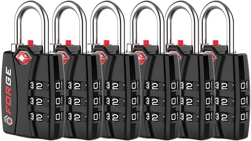 Forge Luggage Locks TSA Approved 6 Pack Black, Small Combination Lock with Zinc Alloy Body, Open Alert, Easy Read Dials, for Travel Suitcase, Bag, Backpack, Lockers. - Image 1
